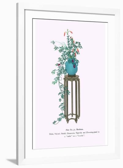 Mube, Oniyuri, & Susuki (Stauntonia, Tiger Lily, And Flowering Grass) In a Tsubo-Josiah Conder-Framed Art Print
