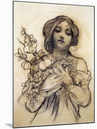 Mucha Study of Woman with Fruit-null-Mounted Giclee Print