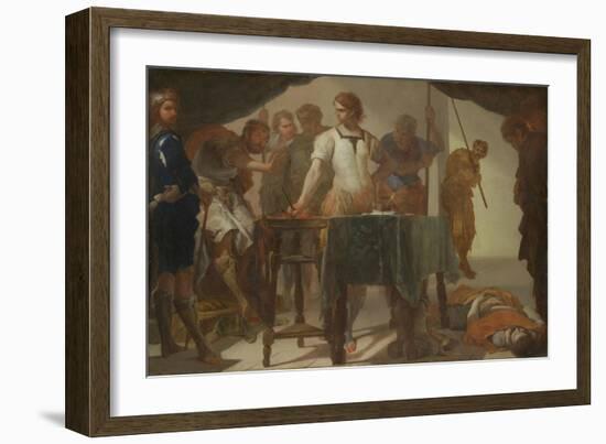 Mucius Scaevola Confronting King Porsenna-Bernardo Cavallino-Framed Giclee Print