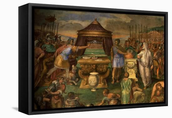 Mucius Scaevola Deliberately Burning His Hand in a Brazier before Etruscan King Porsena-Giuseppe Cesari-Framed Stretched Canvas