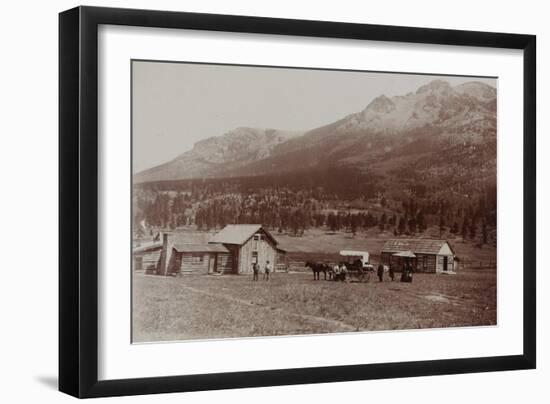 Mud Wagon/ Stagecoach At Log Cabins, ca. 1880s-Armington-Framed Art Print