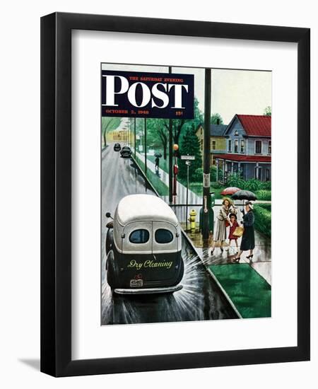 "Muddied by Dry Cleaning Truck," Saturday Evening Post Cover, October 2, 1948-Stevan Dohanos-Framed Premium Giclee Print