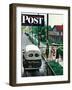 "Muddied by Dry Cleaning Truck," Saturday Evening Post Cover, October 2, 1948-Stevan Dohanos-Framed Premium Giclee Print