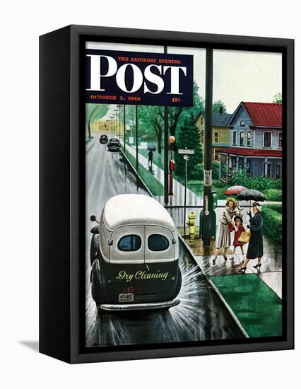 "Muddied by Dry Cleaning Truck," Saturday Evening Post Cover, October 2, 1948-Stevan Dohanos-Framed Stretched Canvas