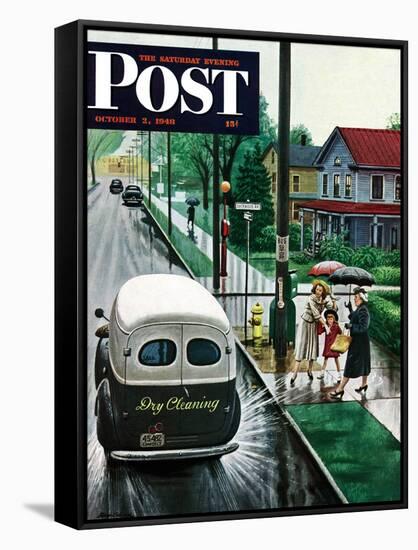 "Muddied by Dry Cleaning Truck," Saturday Evening Post Cover, October 2, 1948-Stevan Dohanos-Framed Stretched Canvas