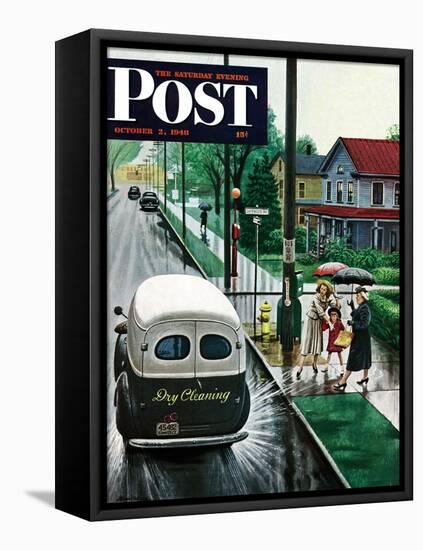 "Muddied by Dry Cleaning Truck," Saturday Evening Post Cover, October 2, 1948-Stevan Dohanos-Framed Stretched Canvas