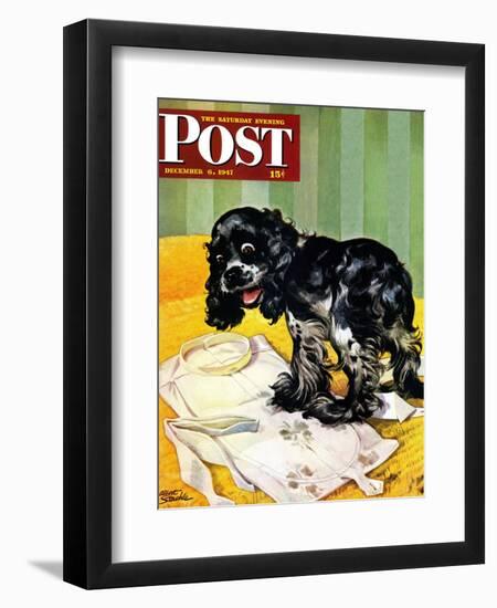 "Muddy Paw Prints," Saturday Evening Post Cover, December 6, 1947-Albert Staehle-Framed Premium Giclee Print