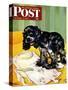 "Muddy Paw Prints," Saturday Evening Post Cover, December 6, 1947-Albert Staehle-Stretched Canvas