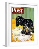 "Muddy Paw Prints," Saturday Evening Post Cover, December 6, 1947-Albert Staehle-Framed Giclee Print