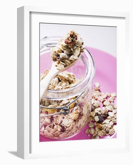 Muesli with Dried Fruit in Preserving Jar-null-Framed Photographic Print