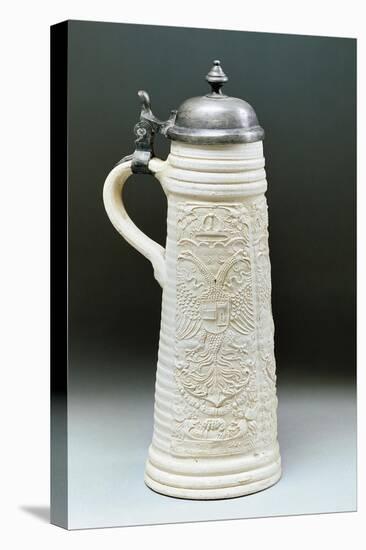 Mug, White Glazed Stoneware, Siegburg Manufacture, North Rhine-Westphalia, Germany, 16th Century-null-Stretched Canvas