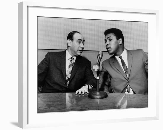 Muhammad Ali and Howard Cosell on WaBC Radio in 1965-null-Framed Photo