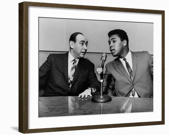 Muhammad Ali and Howard Cosell on WaBC Radio in 1965-null-Framed Photo