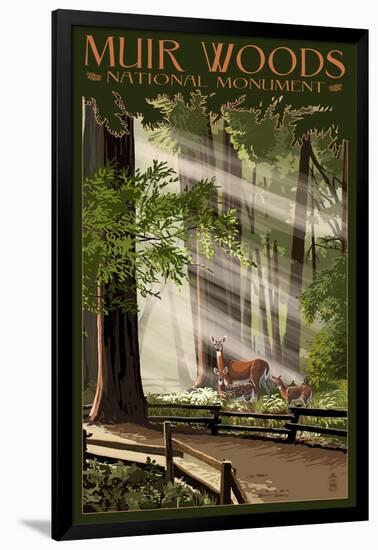 Muir Woods National Monument, California - Deer and Fawns-Lantern Press-Framed Art Print