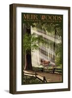 Muir Woods National Monument, California - Deer and Fawns-Lantern Press-Framed Art Print