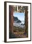 Muir Woods National Monument, California - Trees and Ocean-Lantern Press-Framed Art Print