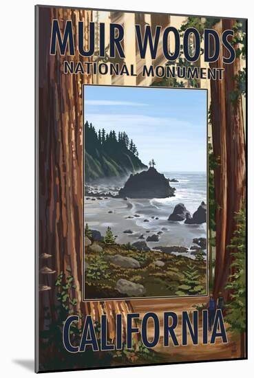 Muir Woods National Monument, California - Trees and Ocean-Lantern Press-Mounted Art Print