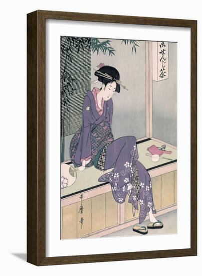 Mujer Sentada En Una Veranda, Ca. 1798-Kitagawa Utamaro-Framed Giclee Print