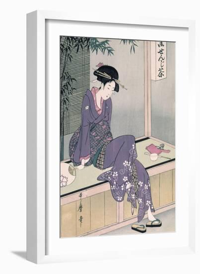 Mujer Sentada En Una Veranda, Ca. 1798-Kitagawa Utamaro-Framed Giclee Print