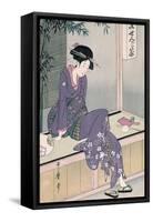 Mujer Sentada En Una Veranda, Ca. 1798-Kitagawa Utamaro-Framed Stretched Canvas