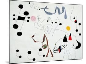 Mujer Sonando en su Evansion, c.1945-Joan Miro-Mounted Art Print