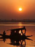 Shikara, or Kashmiri Boat, in Dal Lake as the Sun Sets in Srinagar, India-Mukhtar Khan-Framed Photographic Print