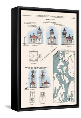 Modern Postcard Mukilteo Lighthouse Technical Drawing Washington State Light WA 