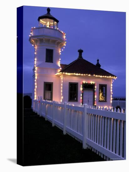 Mukilteo Lighthouse with Christmas Lights, Washington, USA-null-Stretched Canvas