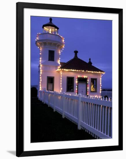 Mukilteo Lighthouse with Christmas Lights, Washington, USA-null-Framed Photographic Print