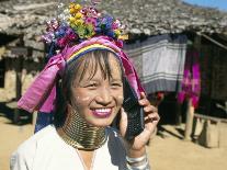 Long-Necked Tribal Woman on Mobile Phone, Thailand, Southeast Asia-Mula Eshet-Framed Photographic Print