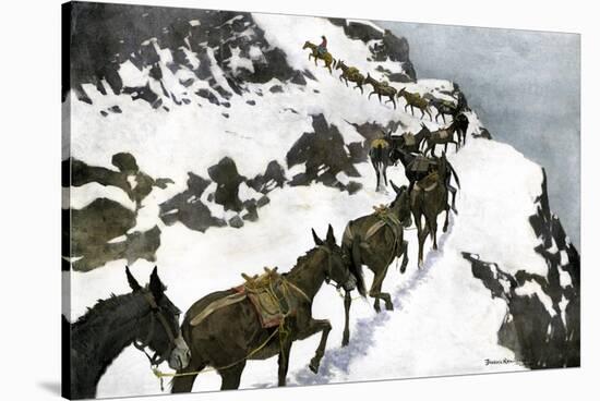 Mule Train Going to the Silver Mines of Colorado-null-Stretched Canvas