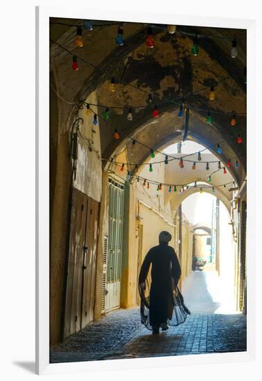 Mullah hurrying down typical vaulted alleyway, Yazd, Iran, Middle East-James Strachan-Framed Photographic Print