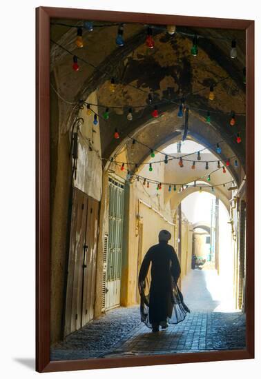 Mullah hurrying down typical vaulted alleyway, Yazd, Iran, Middle East-James Strachan-Framed Photographic Print