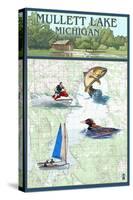 Mullett Lake, Michigan - Nautical Chart-Lantern Press-Stretched Canvas