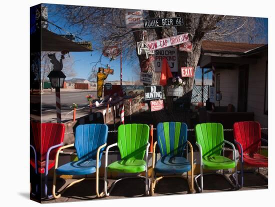 Multi-Colored Chairs at a Sidewalk Cafe, Route 66, Seligman, Yavapai County, Arizona, USA-null-Stretched Canvas