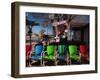 Multi-Colored Chairs at a Sidewalk Cafe, Route 66, Seligman, Yavapai County, Arizona, USA-null-Framed Photographic Print