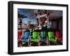 Multi-Colored Chairs at a Sidewalk Cafe, Route 66, Seligman, Yavapai County, Arizona, USA-null-Framed Photographic Print