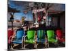 Multi-Colored Chairs at a Sidewalk Cafe, Route 66, Seligman, Yavapai County, Arizona, USA-null-Mounted Photographic Print