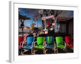 Multi-Colored Chairs at a Sidewalk Cafe, Route 66, Seligman, Yavapai County, Arizona, USA-null-Framed Photographic Print