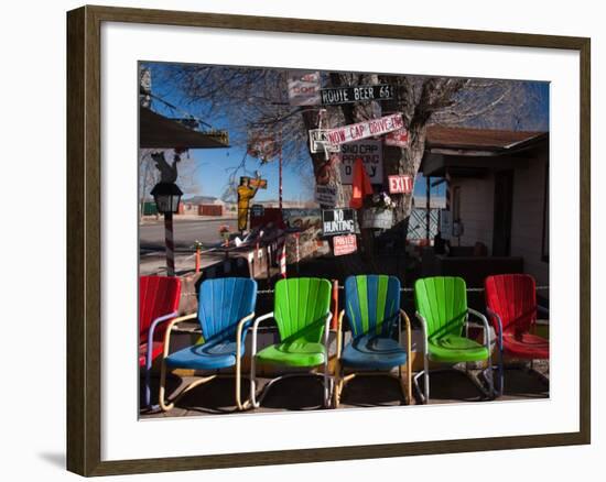 Multi-Colored Chairs at a Sidewalk Cafe, Route 66, Seligman, Yavapai County, Arizona, USA-null-Framed Photographic Print