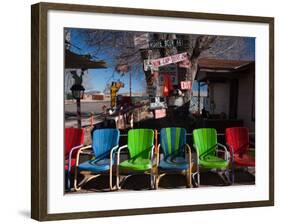 Multi-Colored Chairs at a Sidewalk Cafe, Route 66, Seligman, Yavapai County, Arizona, USA-null-Framed Photographic Print