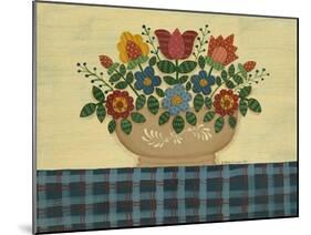 Multi-Colored Flowers with Dark Blue Tablecloth-Debbie McMaster-Mounted Giclee Print