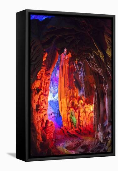 Multi Colored Lights in the Reed Flute Cave-Terry Eggers-Framed Stretched Canvas