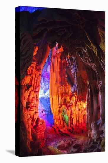 Multi Colored Lights in the Reed Flute Cave-Terry Eggers-Stretched Canvas