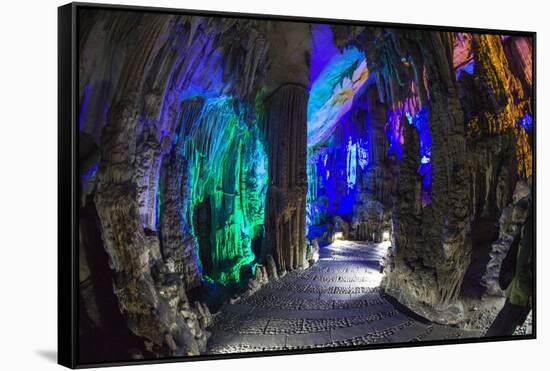 Multi Colored Lights in the Reed Flute Cave-Terry Eggers-Framed Stretched Canvas