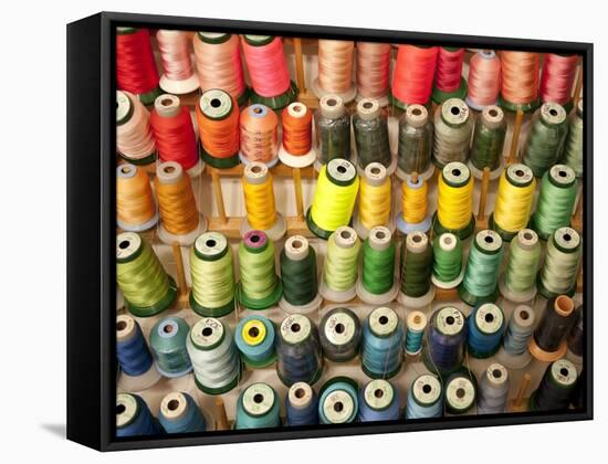 Multi-colored thread in high school sewing class-null-Framed Stretched Canvas