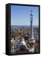 Multi Coloured and Patterned Glazed Ceramic Work Decorates a Roof in Parc Guell-James Emmerson-Framed Stretched Canvas