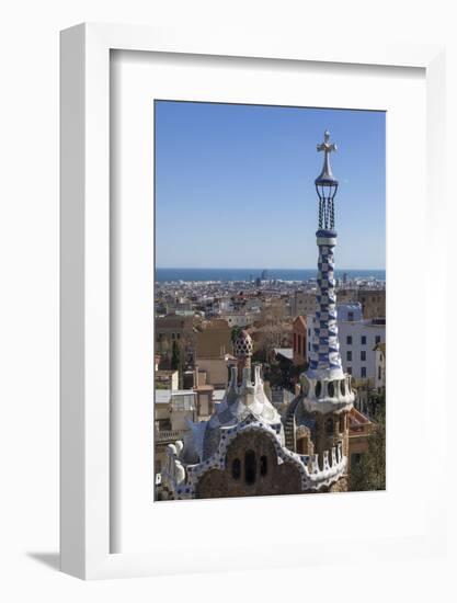 Multi Coloured and Patterned Glazed Ceramic Work Decorates a Roof in Parc Guell-James Emmerson-Framed Photographic Print
