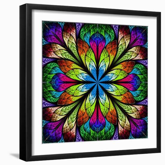 Multicolor Beautiful Fractal Flower. Computer Generated Graphics-velirina-Framed Art Print