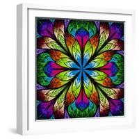 Multicolor Beautiful Fractal Flower. Computer Generated Graphics-velirina-Framed Art Print